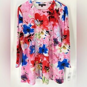 Calessa Floral Tunic Top Womens 1X Pink Red Blue NWT Lightweight Plus Size